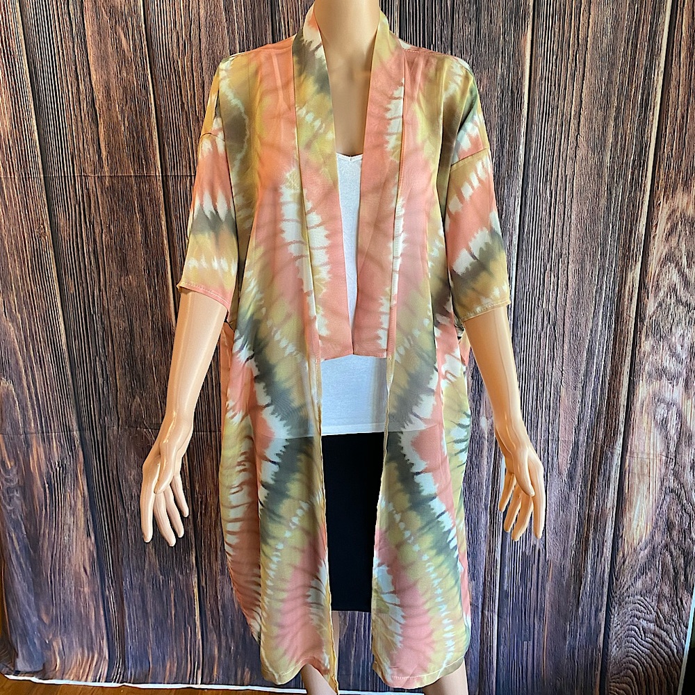 Nordstrom Feitong size small tie boho dye long chiffon kimono tunic